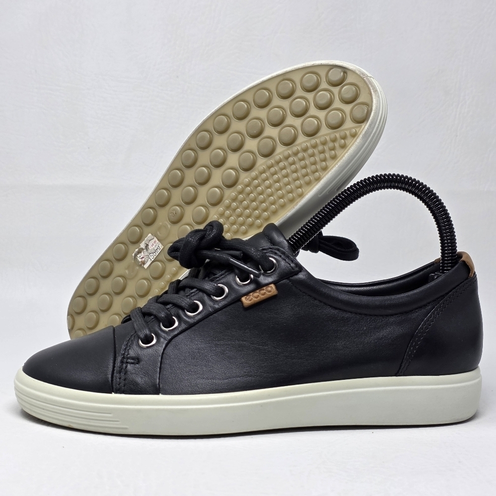 ECCO Soft 7 Women's Size 37 US Sz 6 Black Leather Lace Up Comfort Sneakers Shoes